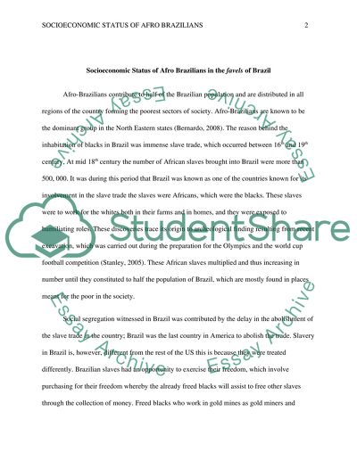 Socioeconomic status of Afro Brazilians in the favelas of Brazil