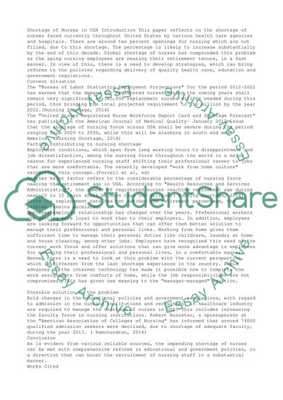 Shortage of Nurses in the USA