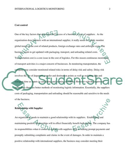 Internatioanl Logistics - Monitoring