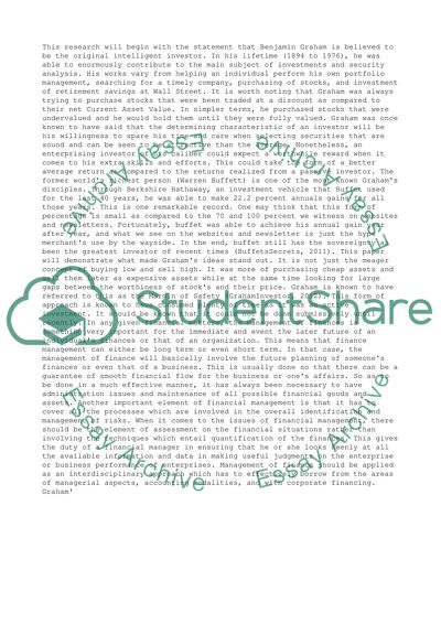 The Value Investing Approach ( Banjamin Graham )