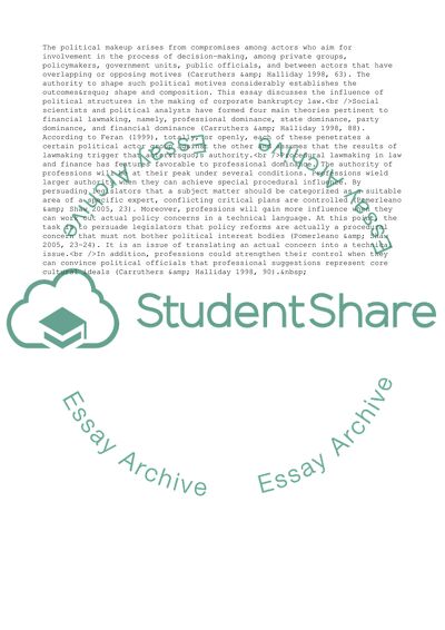 The System of Influence in Making Corporate Bankruptcy Law