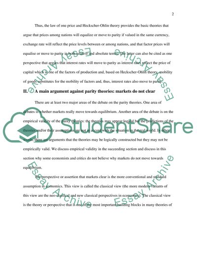 Parity Theories: Moving Markets to Equilibrium