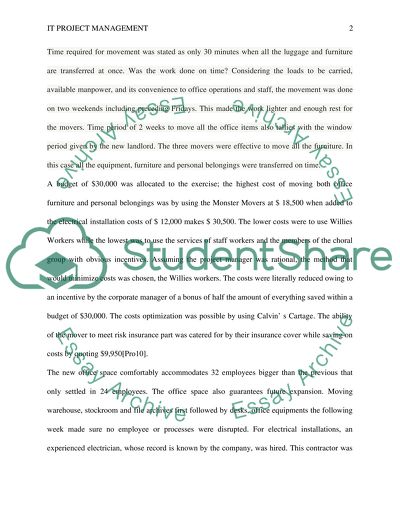 Post Project Implementation Audit; Office Move Scenario