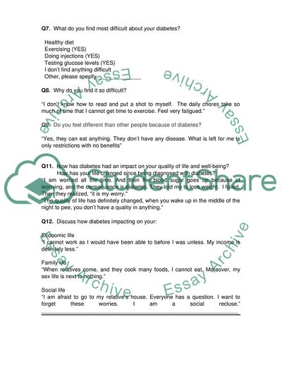 Interview Questionnaire 2010 on Diabetes Experience