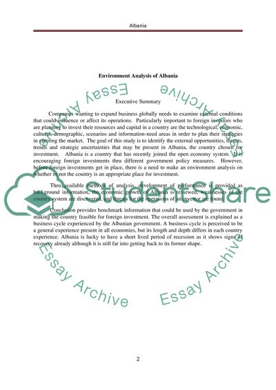 FDI Environment Analysis of Albania