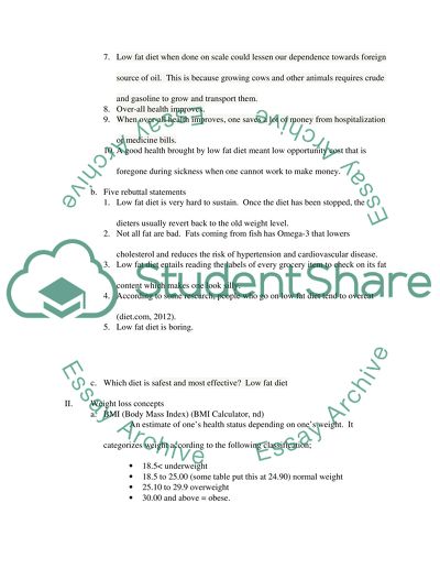 Arguments for Low Fat Diet