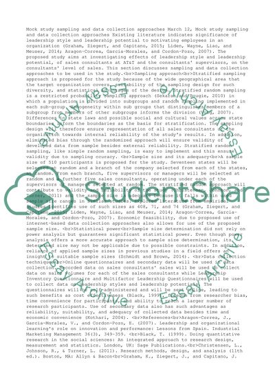 Mock Study Sampling and Data Collection Approaches
