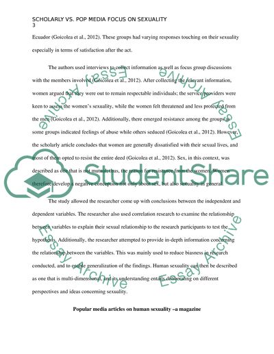SCHOLARLY VS POP MEDIA FOCUS ON SEXUALITY PAPER