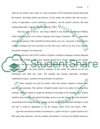 Best Lesson: Cognitive Academic Language Learning Approach