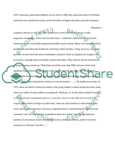 Is the Problem of Obesity in America Caused by Fast Food Consumption