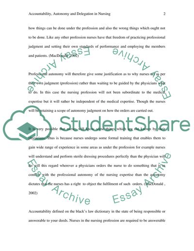 Accountability, autonomy and delegation in nursing