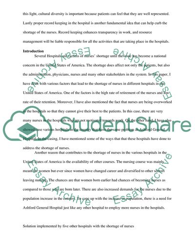 Shortage of Nurses in Ashford General Hospital