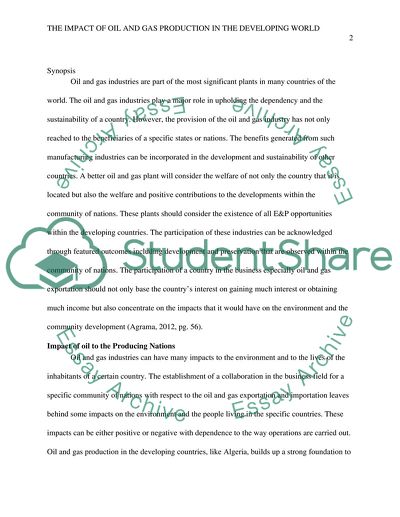 The Impact of Oil and Gas Production in the Developing Countries