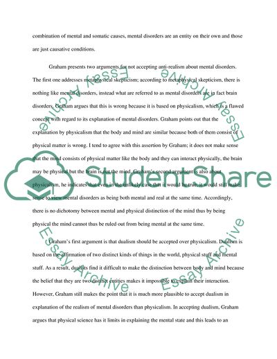 Rejection of Grahams Anti-Realism about Mental Disorders