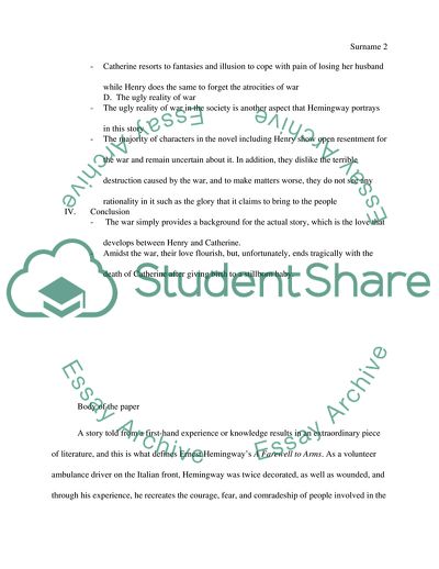 Anaslysis of A Farewell to Arms by Ernest Hemingway