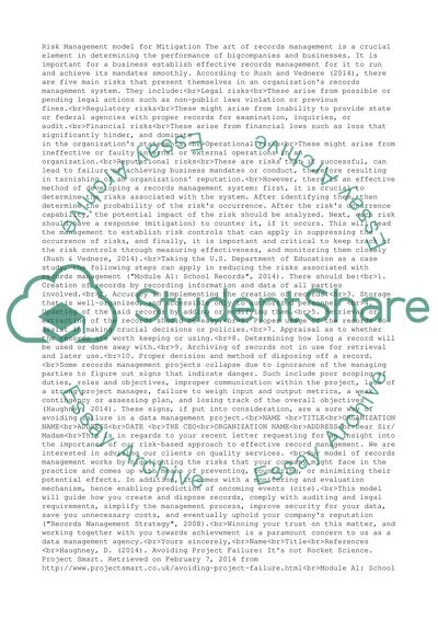 Risk Management model for Mitigation