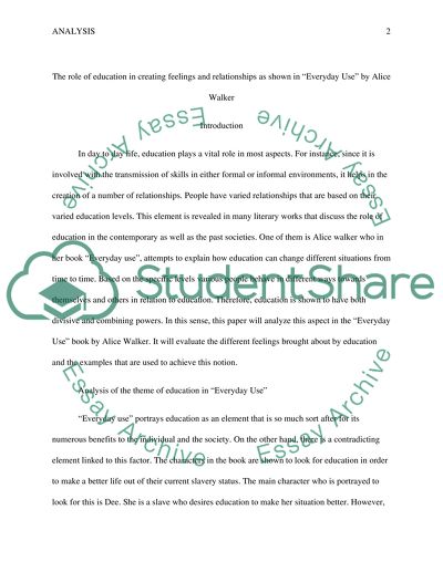 The Role of Education in Creating Feelings and Relationships as Shown in Everyday Use by Alice Walker