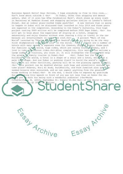 Business Speech about Dubai