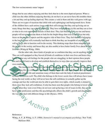 The Low Socioeconomic Status Impact on a Child