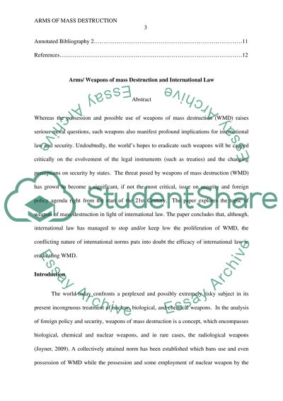 Arms of mass Destruction and International Law