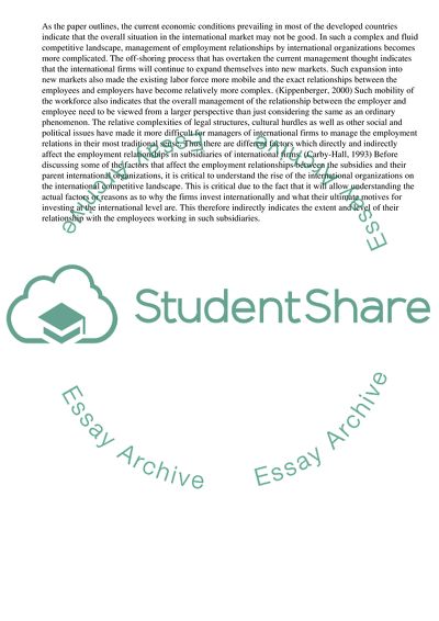 Factors that Influence the Management of Employment Relations in Subsidiaries of Multinational Companies