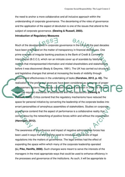 Corporate Social Responsibility: The Legal Context