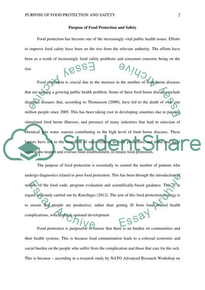 The purpose of food protection and safety