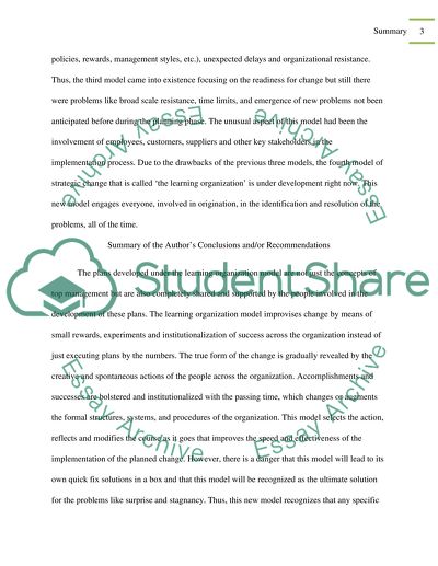 Learning Organization and Strategic Change