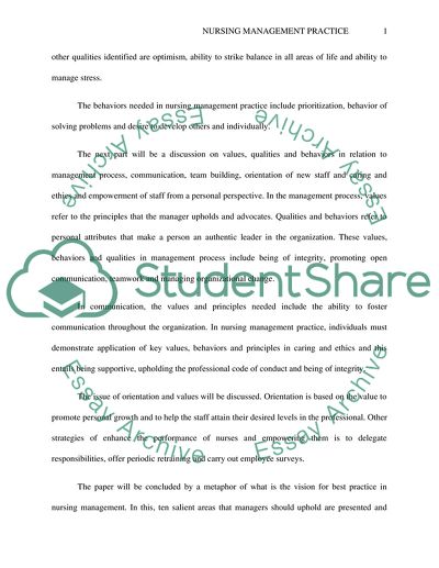 Behaviors in Nursing Management Professional