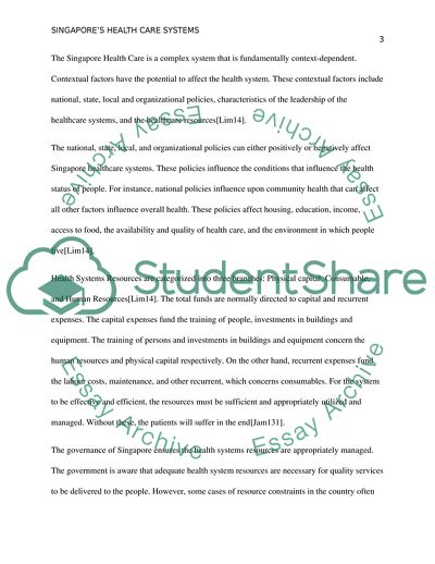 Health Care Systems, Policy and Financing in Singapore