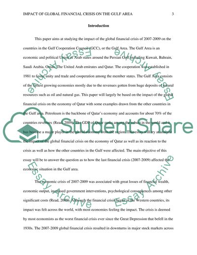Impact of the Financial Crisis of 2007-2009 on the Gulf Area