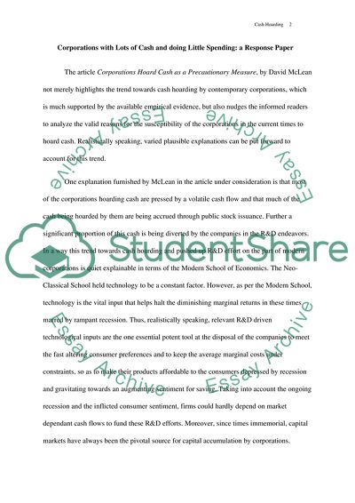 Corporations with Lots of Cash and Doing Little Spending