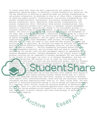 A path is made by walking on it. Mart.coms plan for implementation of Category Management