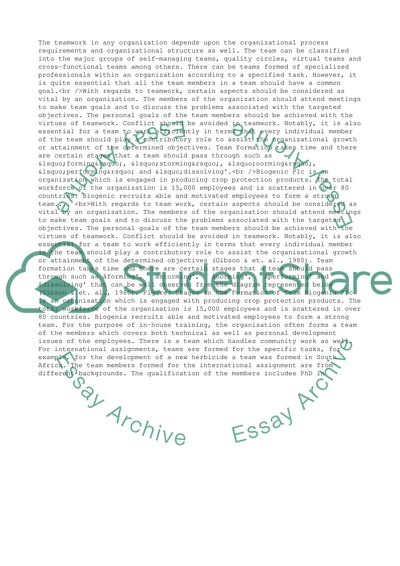 Team work and organisational success