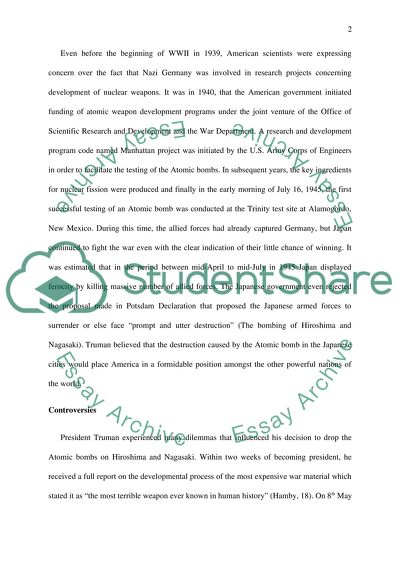 Trumans Decision regarding the Atomic Bombs