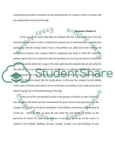 Shipmasters Liability for Loss or Damage of Goods Resulting from Their Transporting