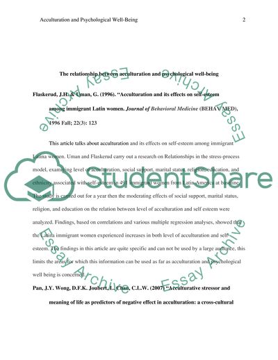 The Relationship between Acculturation and Psychological Well-being