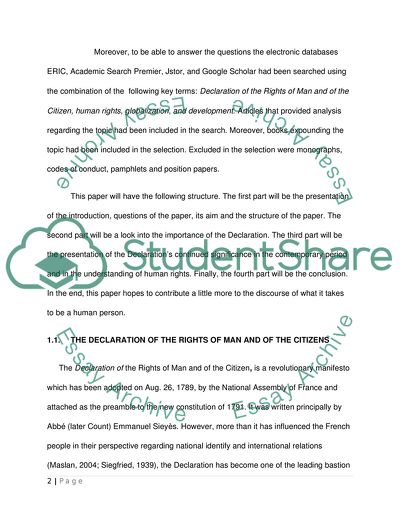 The Declaration of the Rights of Man and of the Citizens: the Basic Principle of Human Beings