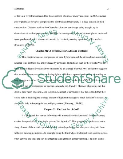 Summarization for chapters of the weather makers, and The author name is Tim Flannery