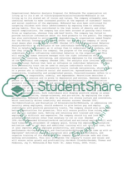 Organizational Behavior Analysis Proposal for McDonalds