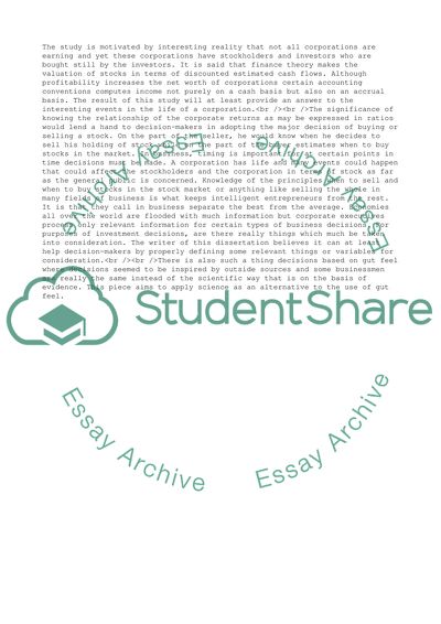 An Evaluation as to the Relationship of Corporate Returns from Stock Prices