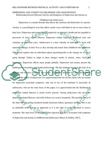 Relationship between Physical Activity and Symptoms of Depression and Anxiety in Childhood and Adolescence