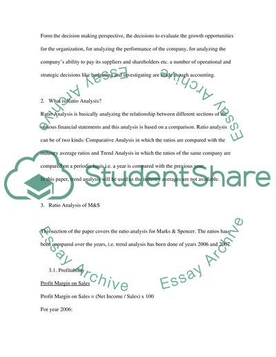 Ratio Analyzes of Marks & Spencer Company