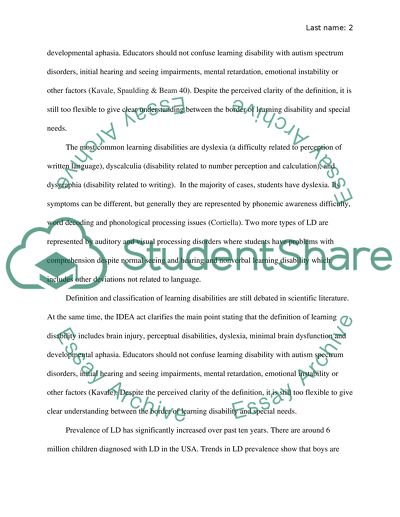 sample essay on learning disabilities