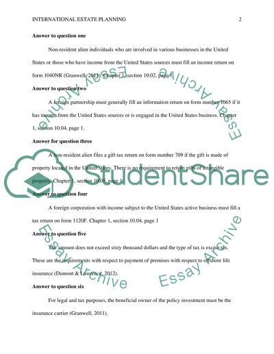 International Tax and Estate Planning Benchmark Assignment 5