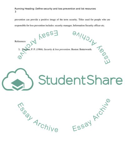 Define security and loss prevention and list resources