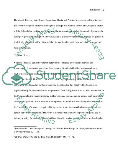 Negative Liberty, Positive Liberty and Republican Liberty