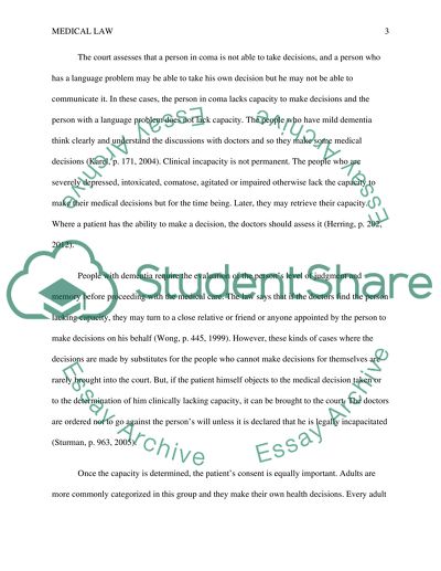 Consent and capacity to treatment in medical law of an adult