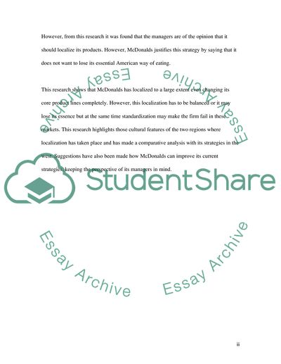 Standardizing Strategies for Marketing Mix in US and UK in McDonalds