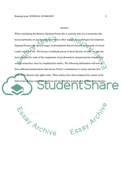 Sigmund Freud Journal Summaries